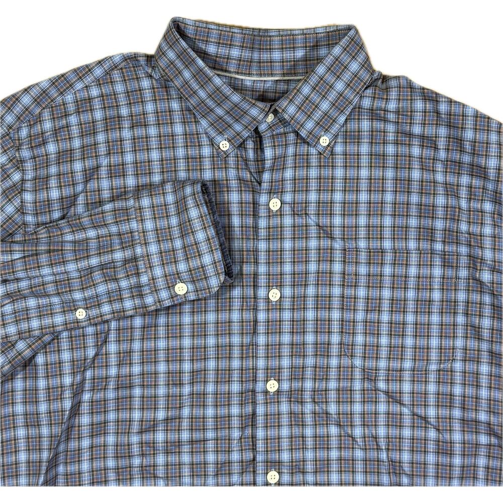 Peter Millar Plaid Button Down Mens Large Blue Brown Classic Preppy Professional